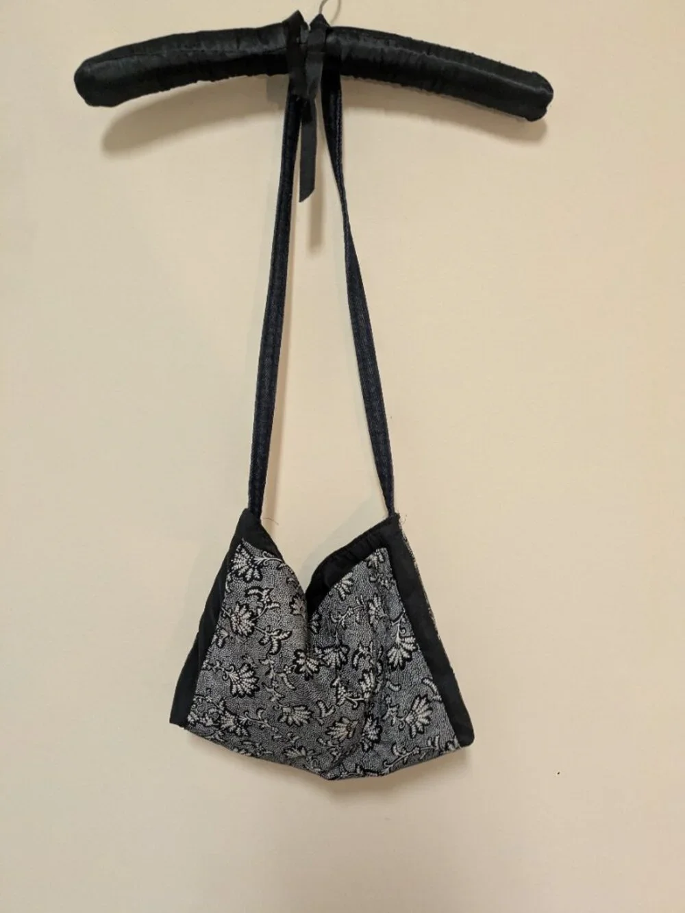 handmade crossbody fabric purse bag navy blue tan